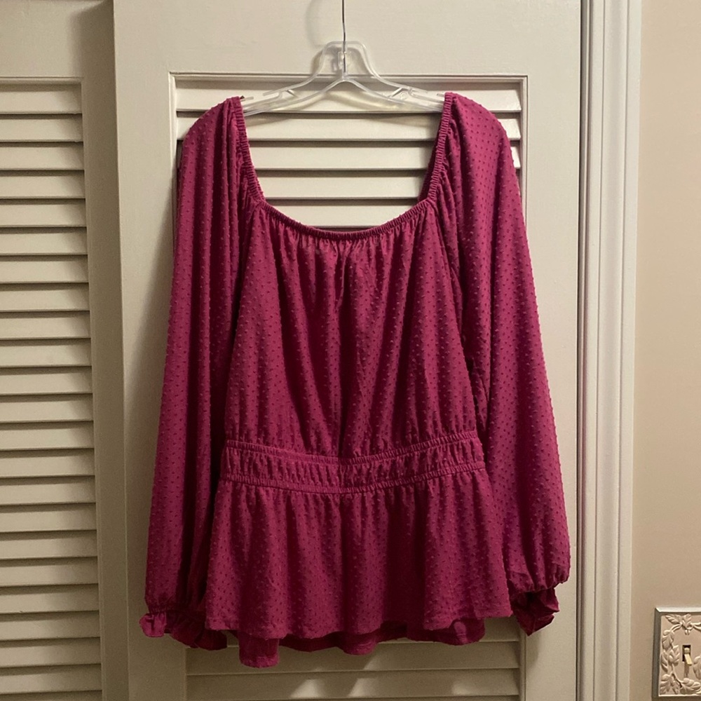 NWOT Lane Bryant Square Neck Long Sleeved Peasant Top Swiss Dot Ruffled 18